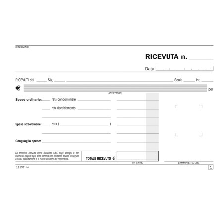 Blocco ricevute condominio 50/50 copie autoricalcanti 16,8 x 10 cm DU161370000 Data Ufficio