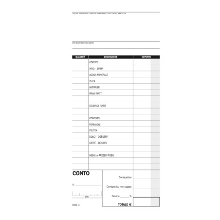 Blocco conti ristoranti/pizzerie/trattorie 21,5 x 10 cm 100 copie DU162100000 Data Ufficio