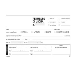 Blocco permessi di uscita 50/50 copie autoricalcanti 10 x 16,8 cm DU1626C0000 Data Ufficio