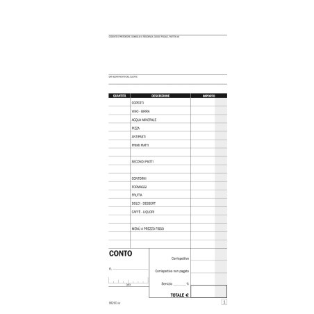 Blocco conti ristoranti/pizzerie/trattorie 50 copie 21,5 x 10 cm DU1621C0000 Data Ufficio