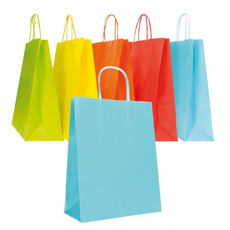 Shopper Twisted maniglie cordino 18 x 8 x 24 cm carta biokraft colori assortiti primavera/estate Mainetti Bags conf. 25 pezzi