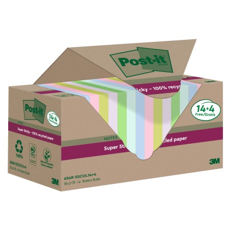 Blocco foglietti Post it SuperSticky Green +4 76 x 76 mm carta riciclata colori pastello assortiti 70 fogli Post it 18 blocchi