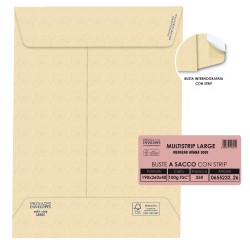 Busta a sacco Multi Strip Large soffietti laterali strip adesivo 19 x 26 x 4 cm 100 g carta riciclata FSC avana Pigna 250 pezzi