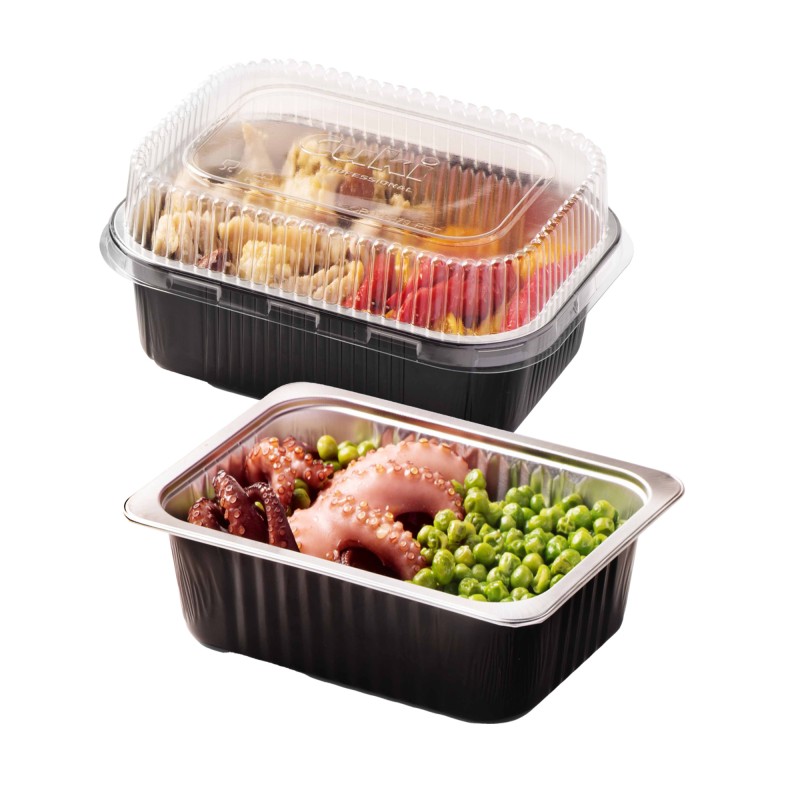 Contenitore alluminio stirato+coperchio in RPET 1 porzione 17,8 x 13,6 x 4,5 cm Cuki Professional conf. 25 pezzi