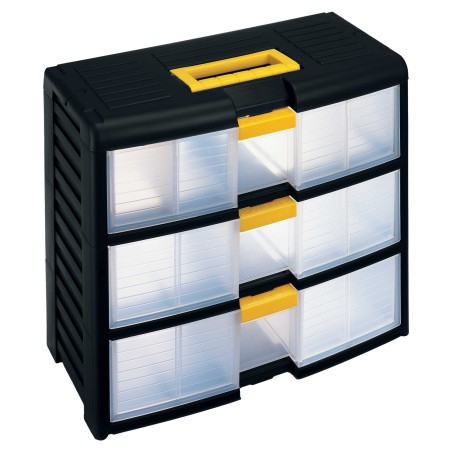 Cassettiera portautensili modulare 3 cassetti con maniglia 39,1 x 19,7 x 33,4 cm PPL trasparente/nero StoreAge