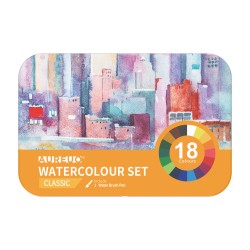 Acquerelli demigodet con pennello brush in scatola di metallo colori classici assortiti DOM astuccio 18 colori