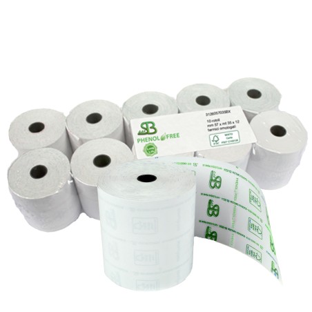 Rotolo per registratore cassa lunga durata 57,5 mm x 80 m diametro 77 mm anima 12 mm 55 g carta termica Sabacart 10 pezzi