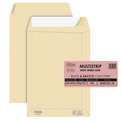 Busta a sacco Multi Strip strip adesivo 23 x 33 cm 100 gr carta riciclata FSC® avana Pigna conf. 500 pezzi