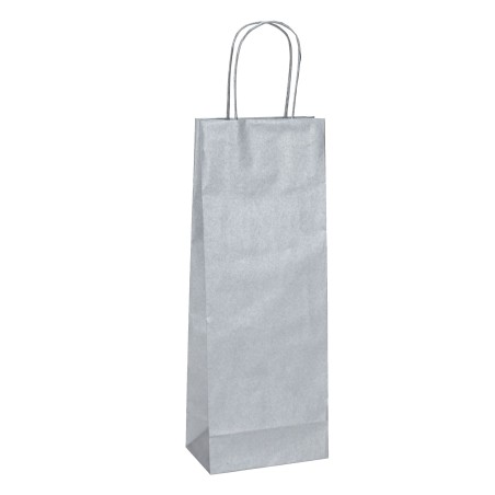 Portabottiglie BARBERA maniglie cordino 14 x 9 x 38 cm carta biokraft argento Mainetti Bags conf. 20 pezzi
