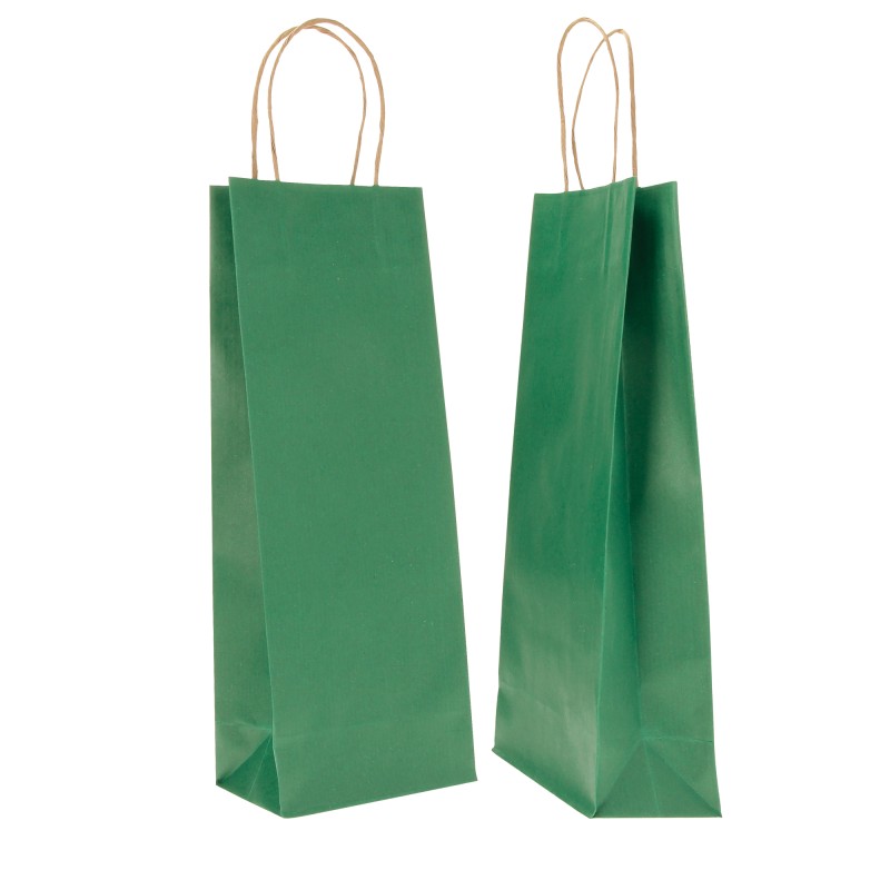 Portabottiglie BARBERA maniglie cordino 14 x 9 x 38 cm carta biokraft verde Mainetti Bags conf. 20 pezzi
