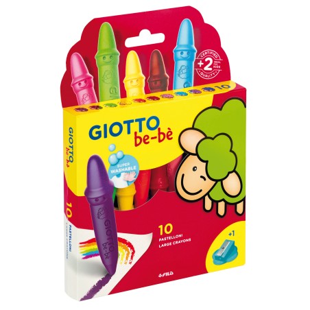 Pastelli cera super lunghezza 7,5mm con Ø 11mm colori assortiti Giotto bebe astuccio 10 superpastelloni
