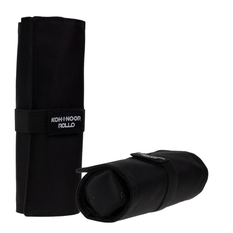 Astuccio arrotolabile Roller con astuccio zip interno 24 scomparti 7,5 x 21,5 cm tessuto nero KohINoor