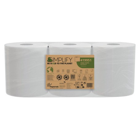 Asciugamani in rotolo Autocut Simplify 19,6 cm x 130 m diametro 18,5 cm 19,5 gr 2 veli bianco Papernet
