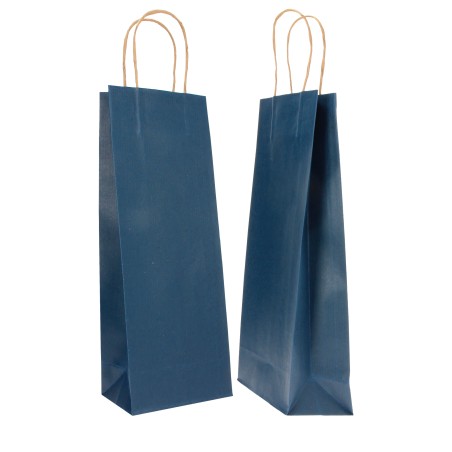 Portabottiglie BARBERA maniglie cordino 14 x 9 x 38 cm carta biokraft blu Mainetti Bags conf. 20 pezzi