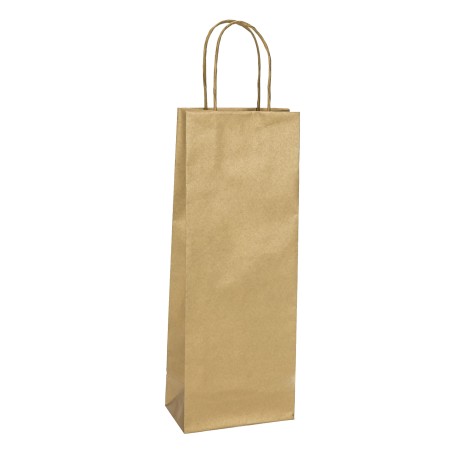 Portabottiglie BARBERA maniglie cordino 14 x 9 x 38 cm carta biokraft oro Mainetti Bags conf. 20 pezzi
