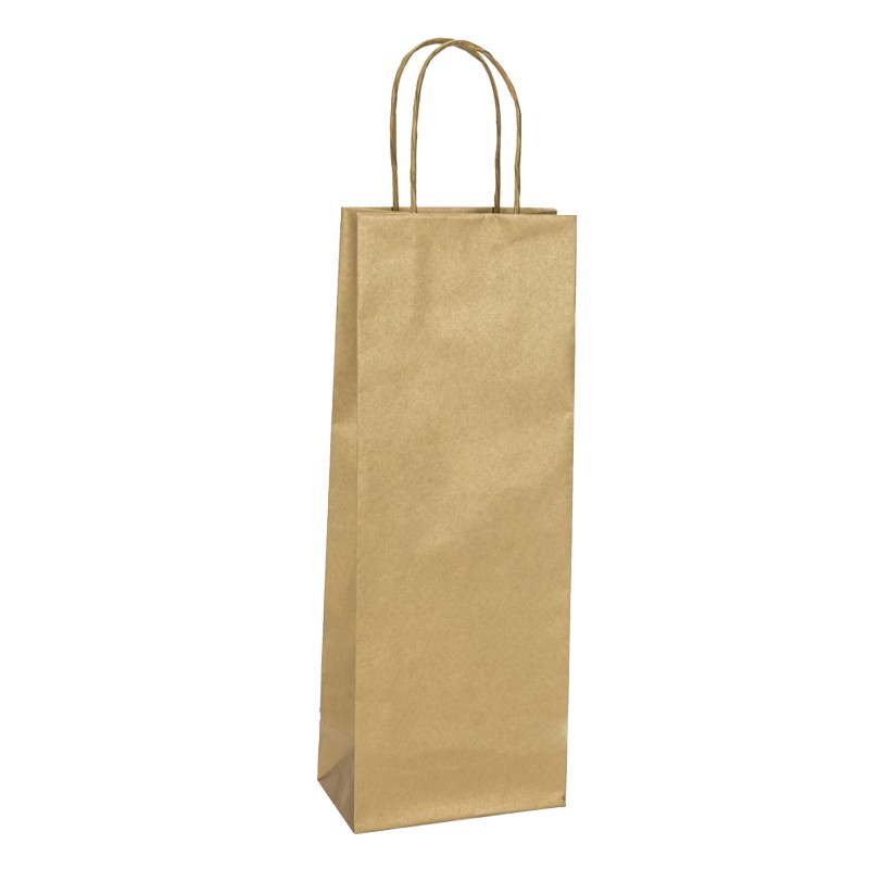 Portabottiglie BARBERA maniglie cordino 14 x 9 x 38 cm carta biokraft oro Mainetti Bags conf. 20 pezzi