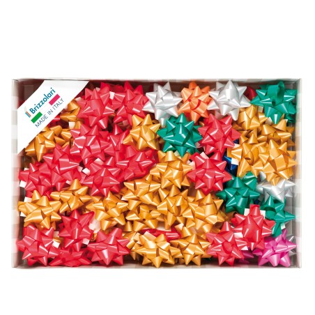 Stelle di nastro liscio 6800 14 mm x diam. 6,5 cm colori natalizi assortiti Brizzolari conf. 100 pezzi