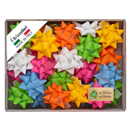 Stelle di nastro similpaper 15 mm x diam. 6,5 cm colori assortiti primavera Brizzolari conf. 100 pezzi