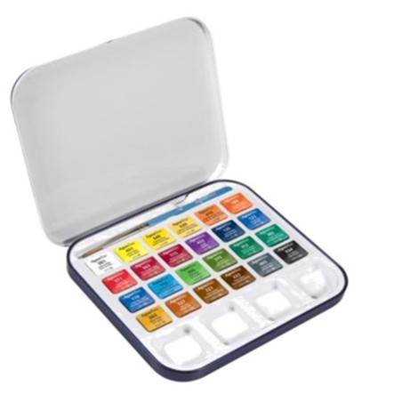 Acquerelli Aquafine colori assortiti Daler Rowney scatola metallo 24 acquerelli + pennello + tavolozza