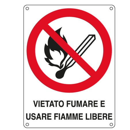Cartello segnalatore 16,6x23,3 cm VIETATO FUMARE E USARE FIAMME LIBERE alluminio Cartelli Segnalatori