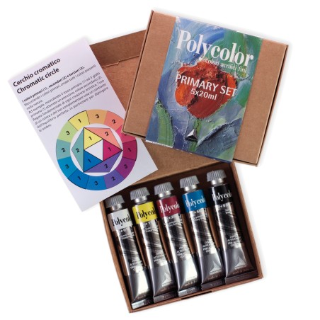 Colori vinilici Polycolor Primary Set 20 ml colori primari (nero