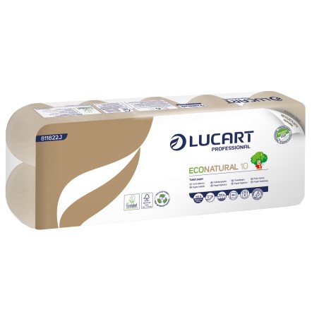 Carta igienica EcoNatural 9,5 cm x 19,8 mt 15 gr diametro 10 cm 180 strappi Lucart pacco 10 rotoli