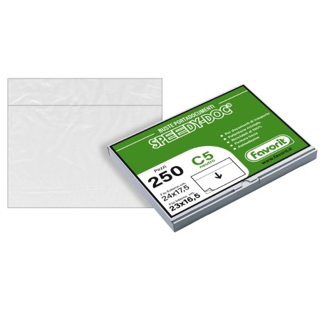 Busta adesiva Speedy Doc senza stampa C5 23 x 16,5 cm PPL/PE trasparente Favorit conf. 250 pezzi