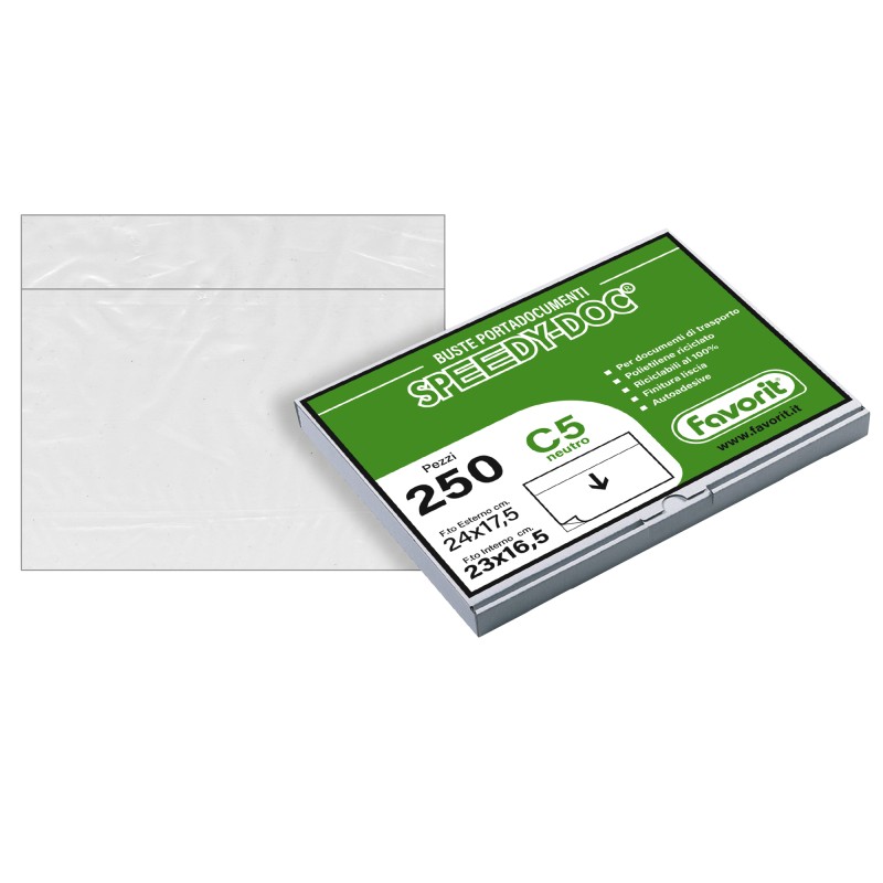 Busta adesiva Speedy Doc senza stampa C5 23 x 16,5 cm PPL/PE trasparente Favorit conf. 250 pezzi