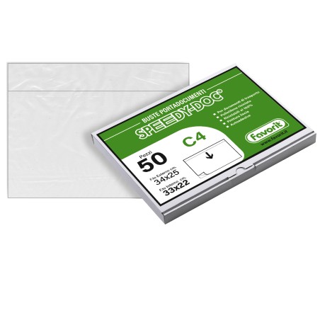 Busta adesiva Speedy Doc senza stampa C4 (33 x 22 cm) PPL/PE trasparente Favorit conf. 50 pezzi
