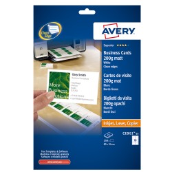 Biglietti da visita 85 x 54 mm 200 gr effetto opaco bianco Avery conf. 25 fogli da 10 biglietti