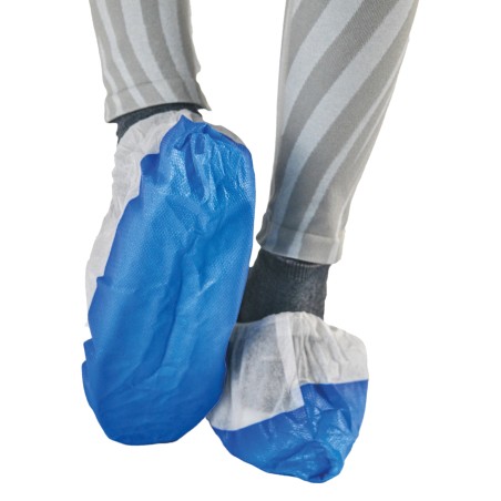 Sovrascarpe monouso Dual Barrier antiscivolo taglia unica PLP bianco/blu Worker conf. 50 pezzi
