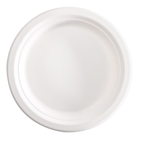Piatto piano monouso rotondo diametro 18 cm canna da zucchero bianco Signor Bio conf. 50 pezzi