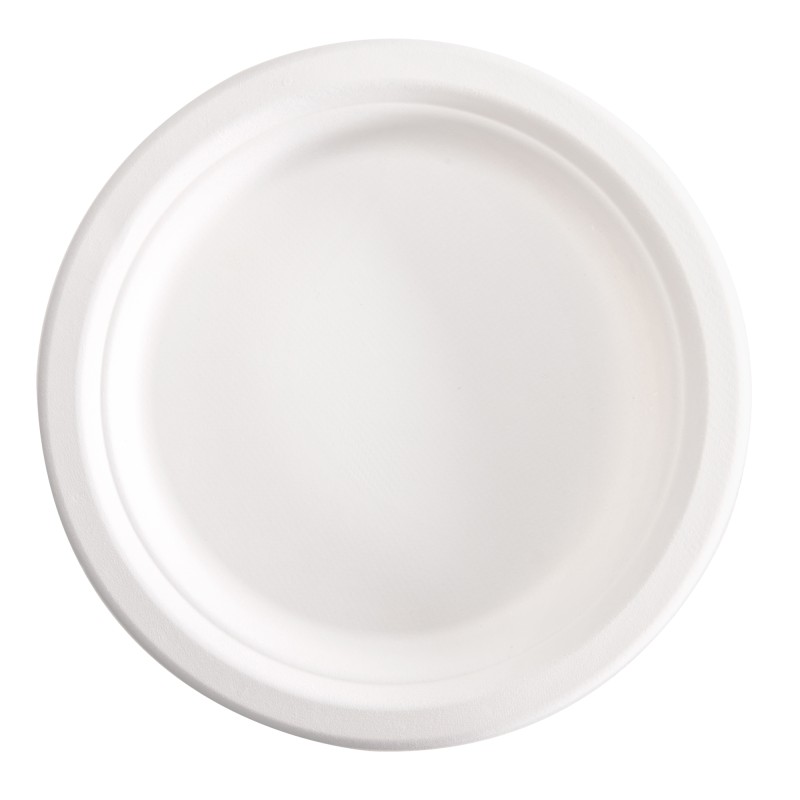 Piatto piano monouso rotondo diametro 18 cm canna da zucchero bianco Signor Bio conf. 50 pezzi