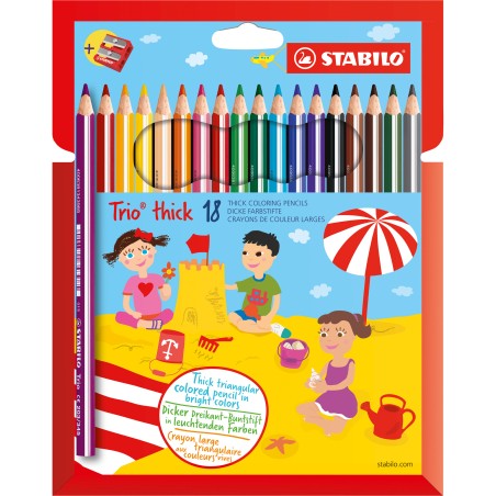 Pastello Trio Thick diametro mina 4,2 mm con temperino colori assortiti Stabilo conf. 18 pezzi