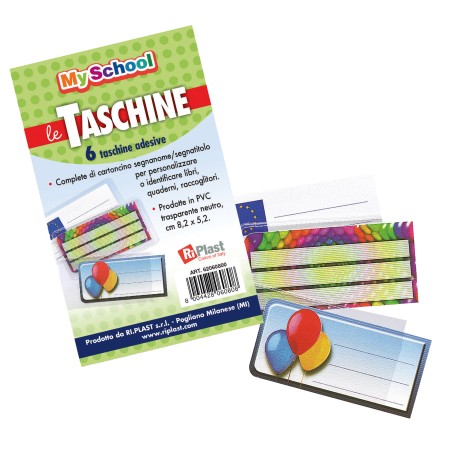 Taschine adesive con cartoncino portanome 8,2 x 5,2 cm PVC trasparente Ri.Plast conf. 6 pezzi