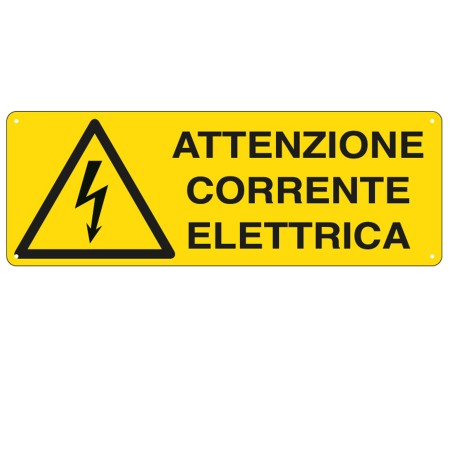 Cartello segnalatore 35x12,5 cm ATTENZIONE CORRENTE ELETTRICA alluminio Cartelli Segnalatori