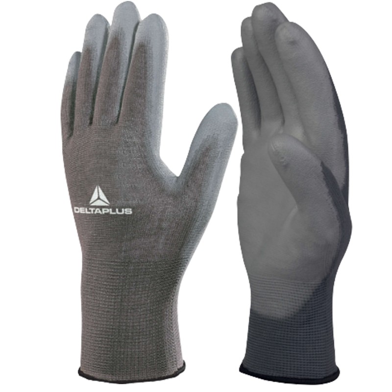 Guanti di precisione VE702PG poliestere palmo in poliuretano taglia 08 grigio Deltaplus
