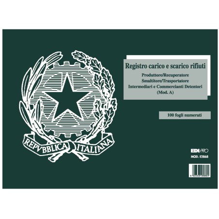 Registro carico/scarico rifiuti detentori (Mod. A) 22,5 x 29,7cm 100pg numerate Edipro