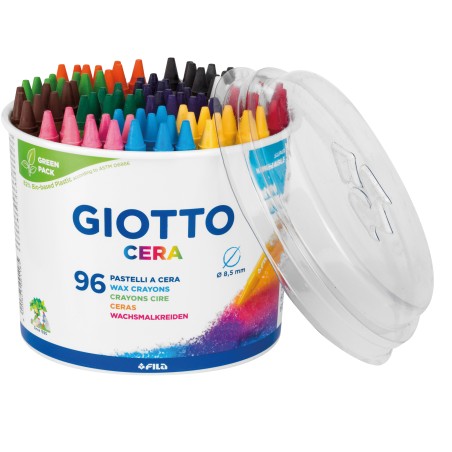 Pastelli cera lunghezza 90mm con Ø 8,50mm colori assortiti Giotto barattolo 96 colori