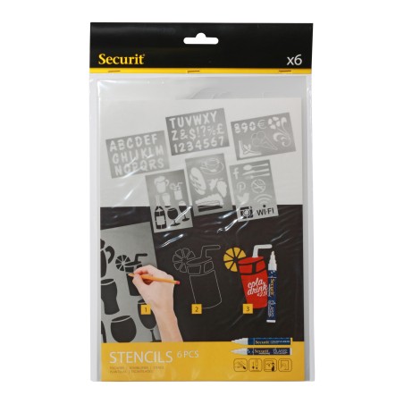 Stencil trasparenti assortiti (lettere, numeri, forme) 32 x 22 cm Securit set 6 pezzi