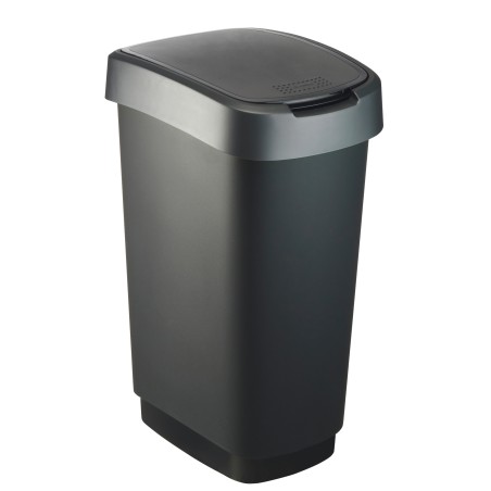 Pattumiera con coperchio basculante 50 L 40,1 x 29,1 x 60,2 cm PPL nero/grigio Rotho