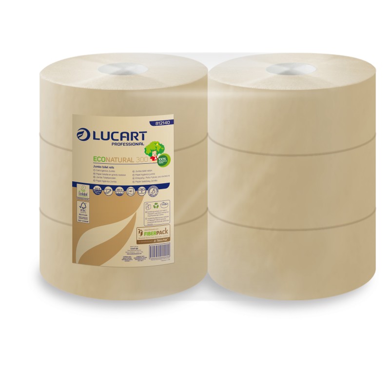 Carta igienica EcoNatural Maxi Jumbo 9,1 cm x 300 mt 15,5 gr diametro 24,5 cm Lucart