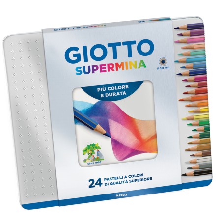 Pastello Supermina mina 3,8 mm colori assortiti Giotto astuccio in metallo 24 pezzi