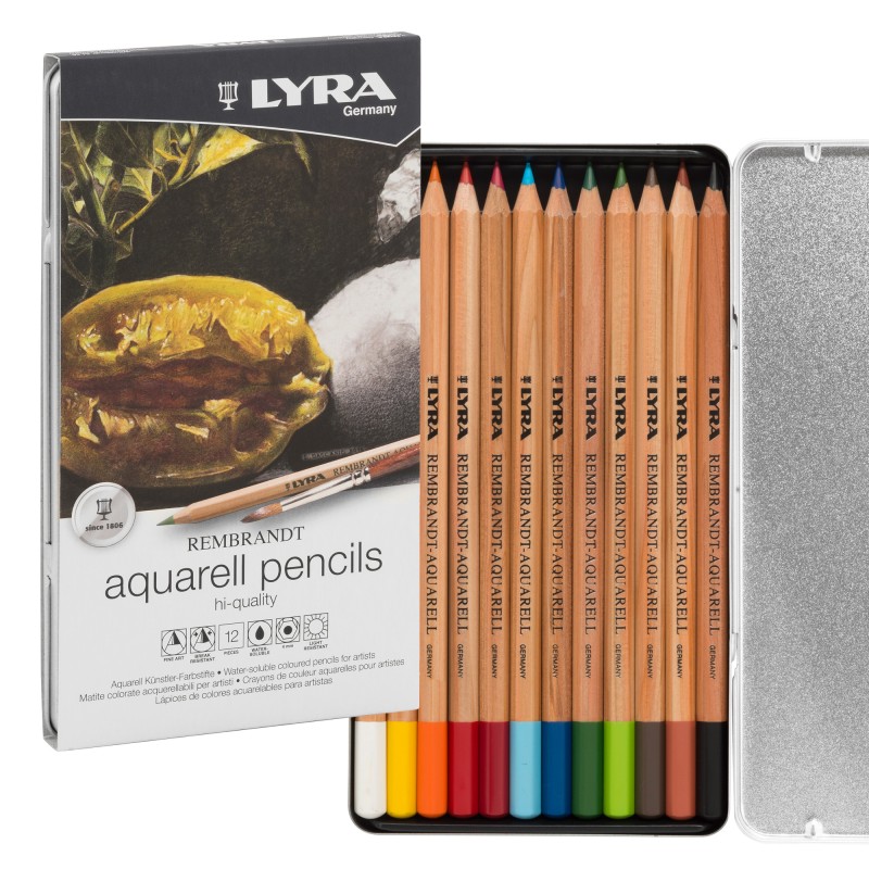 Pastelli Aquarell Rembrandt 3,7 mm colori assortiti Lyra astuccio metallo 12 pezzi