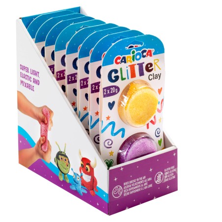 Pasta Model Light Glitter 20gr colori assortiti Carioca expo 8 blister da 2 pezzi