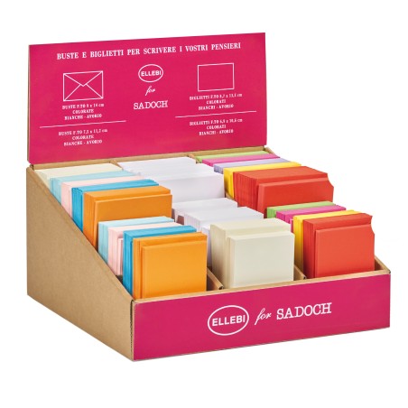 Espositore 750 biglietti + 750 buste formato 4 e 9 bianco/colori assortiti Sadoch