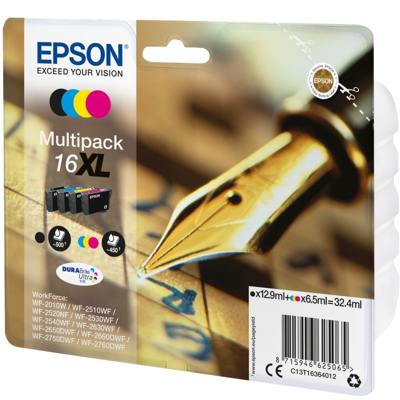Epson Multipack Cartuccia ink 16XL C/M/Y/K C13T16364012 C/M/Y 6,5ml cad K 12,9ml