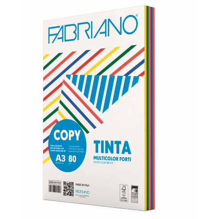 Carta Copy Tinta Multicolor A3 80 gr mix 5 colori forti Fabriano conf. 250 fogli