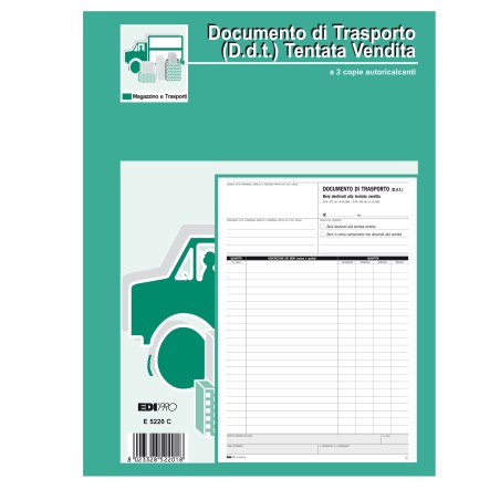 Blocco DDT carico tentata vendita 50 fogli autoricalcanti A4 29,7 x 21cm Edipro