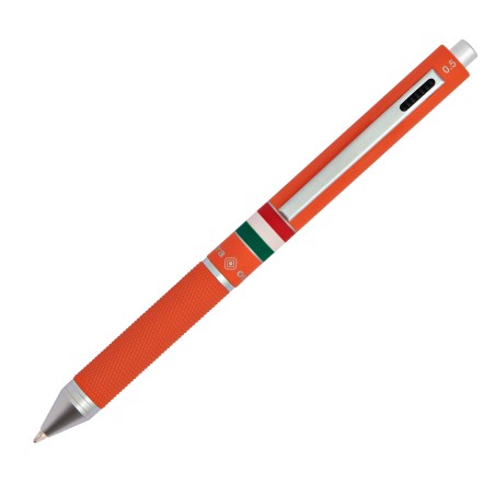 Penna a sfera a scatto multifunzione fusto verde arancione gommato Italia Osama